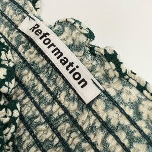 Reformation Emerald and Ivory Patterned Top